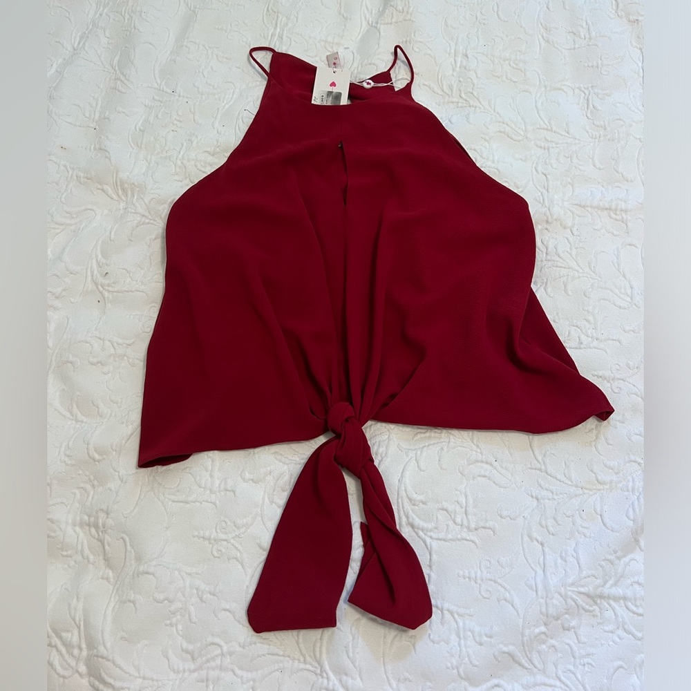 NWT Buddy Love Maroon High Neck Top with Bottom Tie, size L